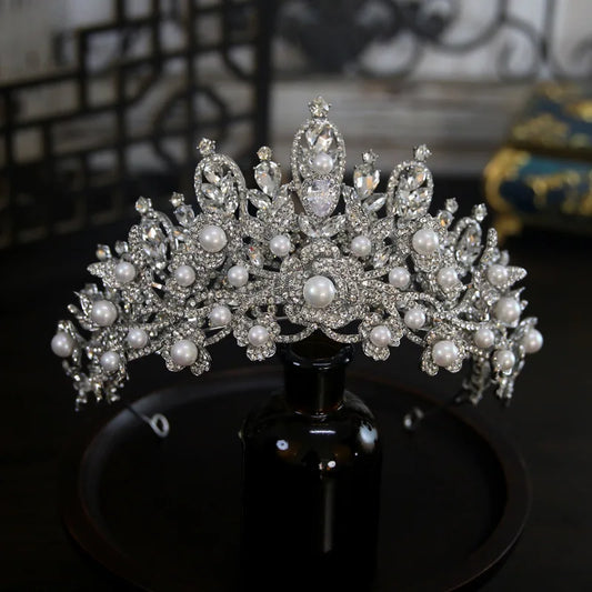 Baroque Wedding Crowns For Bride Luxury Crystal Pearl Queen Bridal Crown Tiara For Pageant Women Wedding Hair Jewerly Headdress