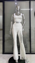 2023 Summer Women Sexy Tops Pants Set Bandage Fashion Shining Diamond Celebrate Nightclub Party Women's Set Wholesale WHITE