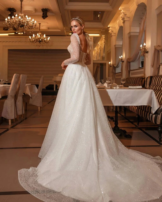 Classic Wedding Dresses A-Line Sweetheart Bridal Gowns For Formal Party Long Sleeves Robes Appliques Vestidos De Novia