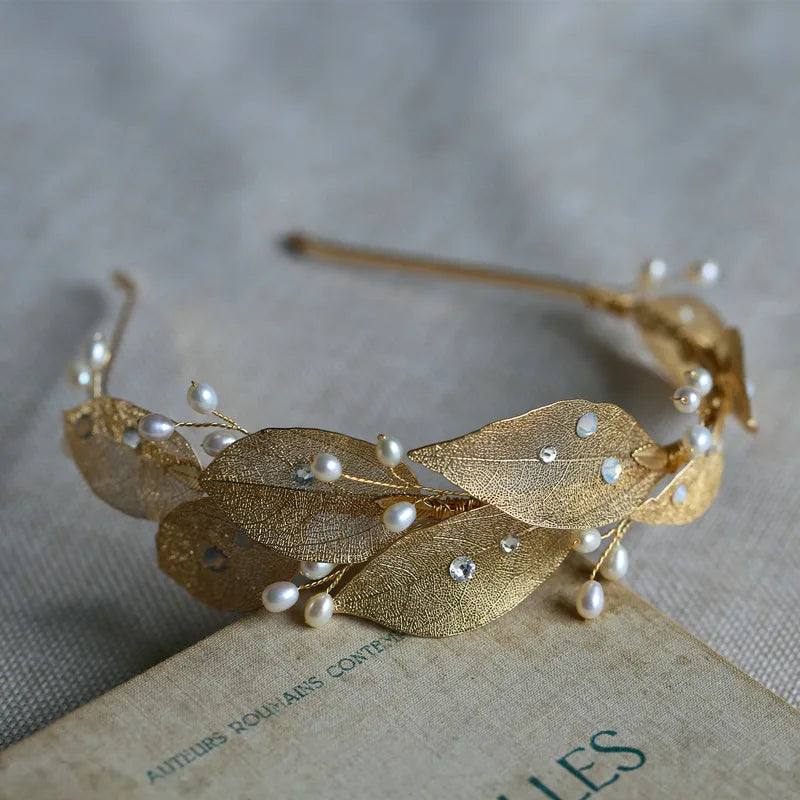 Wedding Hair Accessories Crystal Tiara Vintage Gold Color Baroque Headband Bride Hairband Party Leaf Headpiece Bridal Jewelry d