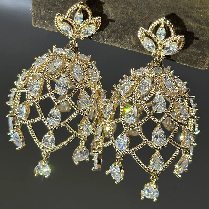 Vintage Gold Color AAA Zircon Bridal Earrings Cubic Zirconia Wedding Earring For Women Bride Accessories Birthday Gifts Jewelry a