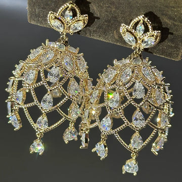 Vintage Gold Color AAA Zircon Bridal Earrings Cubic Zirconia Wedding Earring For Women Bride Accessories Birthday Gifts Jewelry a