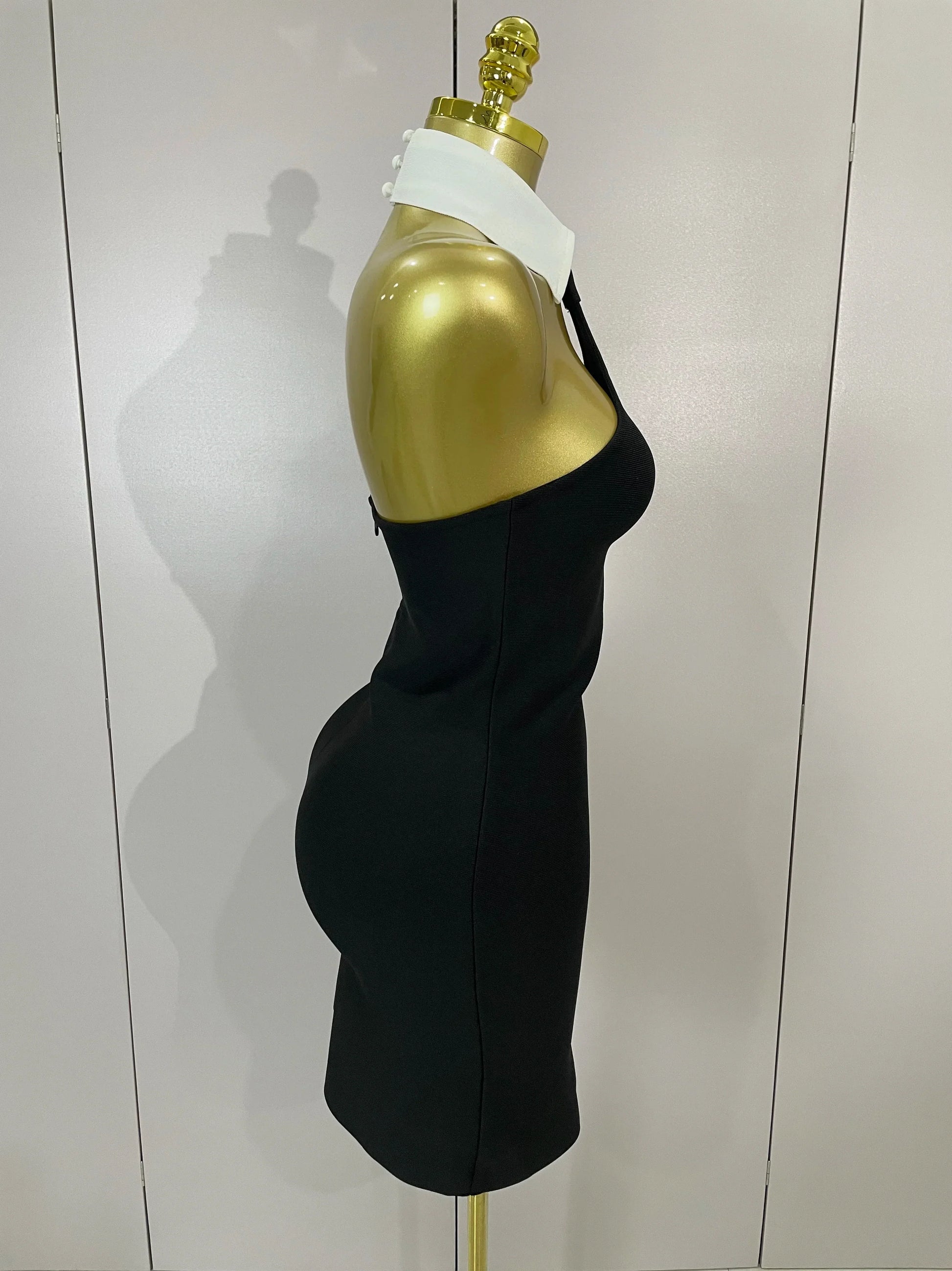 Sexy Backless White Shirt Collar Black Mini Bodycon Bandage Dress Women Elegant Evening Club Party Luxury Birthday Dresses