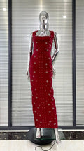 Black Rosered Women Sexy Halter Beading Bandage Bodycon Long Dress Elegant Evening Party Birthday Fashion Vacation Outfit Claret