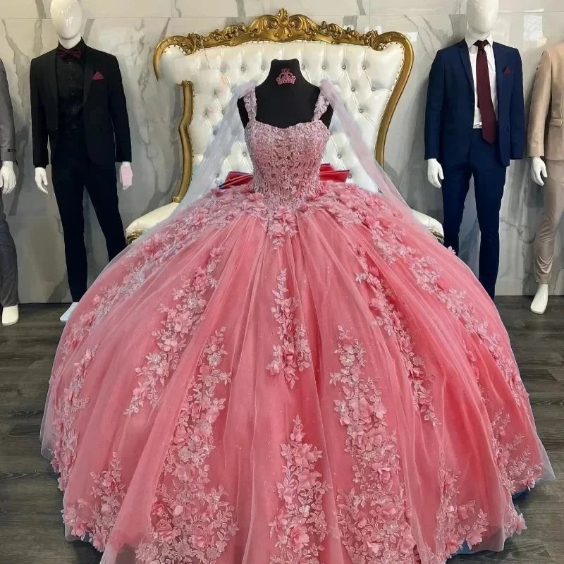 Customize Glittering Quinceanera Dresses Big Bow Vestidos De 15 Anos Luxury Lace Birthday Princess Party Vestidos de quinceañera Pink