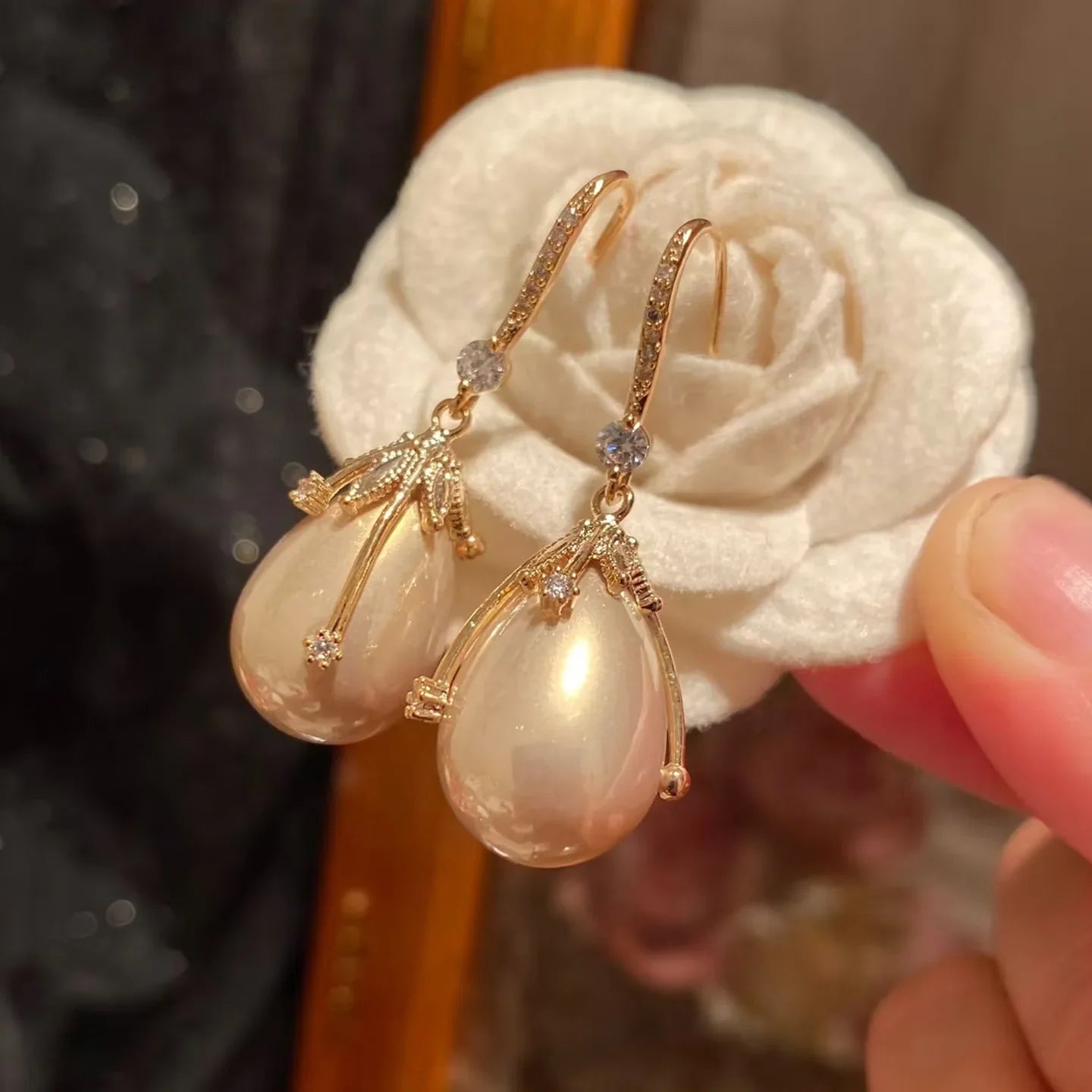 Pearl Zircon Bridal Earrings Cubic Zirconia Gold Color Wedding Earring For Brides Bridesmaids Accessories Women Prom Jewelry