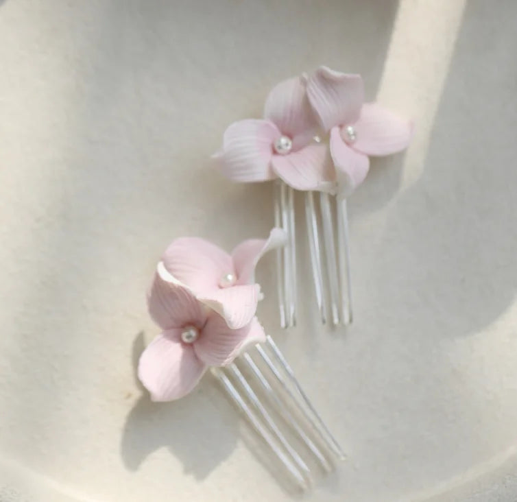 Bridal Jewelry Pink Blue Porcelain Flower Hair Pins Clips Pearl Hairpins For Brides Bridesmaids Headpieces Wedding Accessories 3