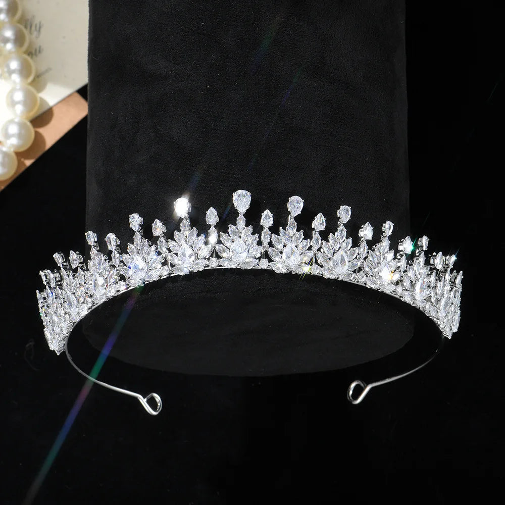 AAA Zircon Tiaras and Crowns CZ Zirconia Diadem Bride Princess Queen Gold Color Headband Wedding Accessories Bridal Hair Jewelry b