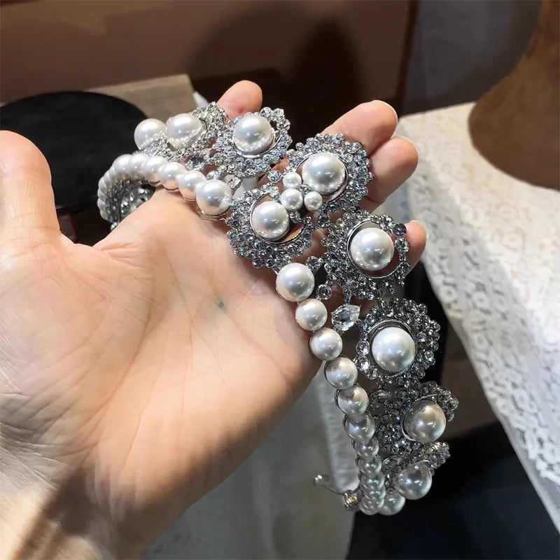 Wedding Hair Accessories Crystal Pearl Tiaras and Crowns Rhinestones Diadem For Bride Women Prom Pageant Headband Bridal Jewelry