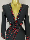 Women Celebrity Sexy Long Sleeve V Neck Rhinestone Black Bandage Dress Elegant Evening Club Luxury Birthday Party Dresses