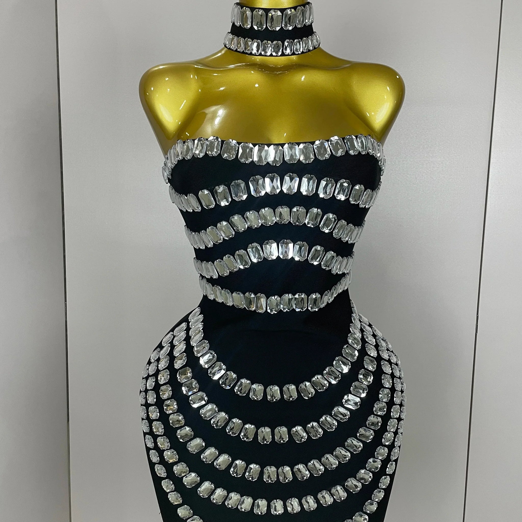 Women Sparkly Rhinestones Bodycon Strapless Mini Bandage Dress Backless Fashion Evening Party Club Luxury Birthday Dresses black