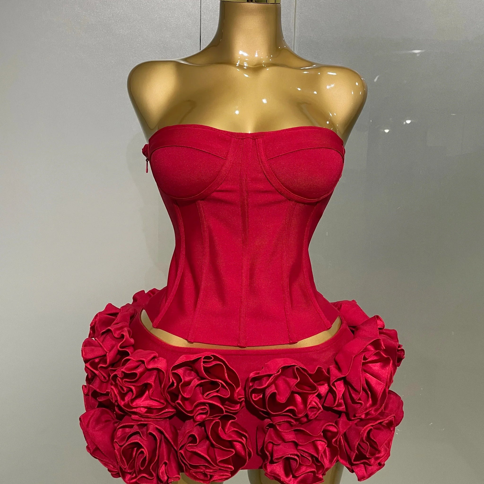 Women Sexy Strapless Prom Gown Fashion Celebrity Club Party Skirt Set Birthday Cocktail Outfit Birthday Party Bandage Dress Red