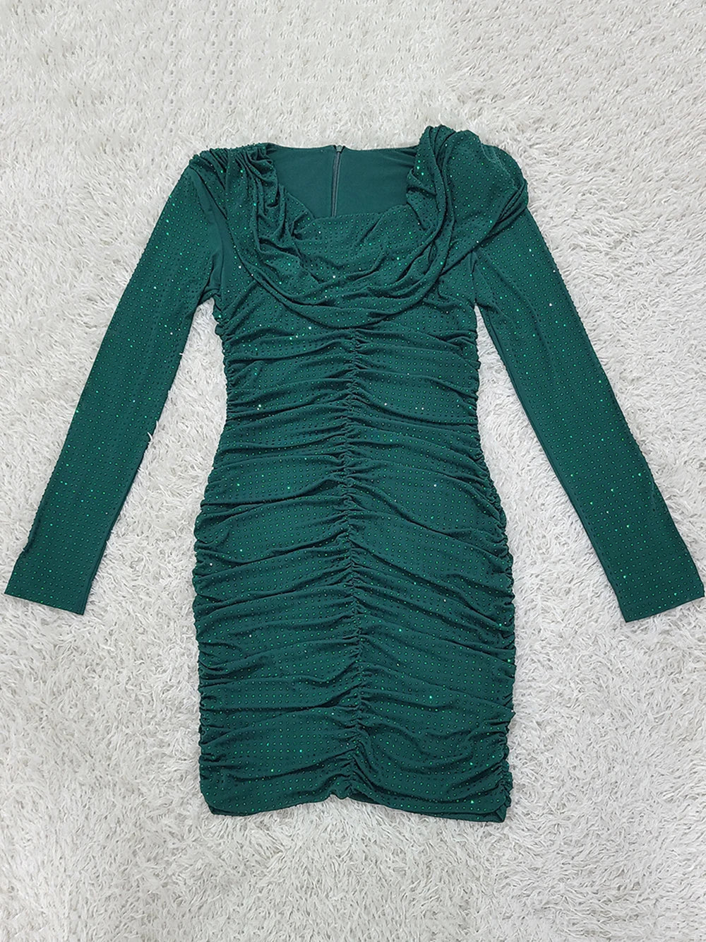 Rhinestone Long Sleeve Sexy Mini Dress For Women Fashion Shawl Collar Bodycon Club Dress Elegant Female Party Clothes