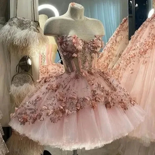 Glittering Flower Dress Ball Gown Quinceanera Dresses Sweet 15 Party Sweetheart Corest Vestidos De 15 Anos