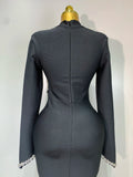 Women Sexy Long Sleeve Diamonds Maxi Long Bodycon Bandage Dress Celebrity Elegant Evening Party Luxury Birthday Dresses