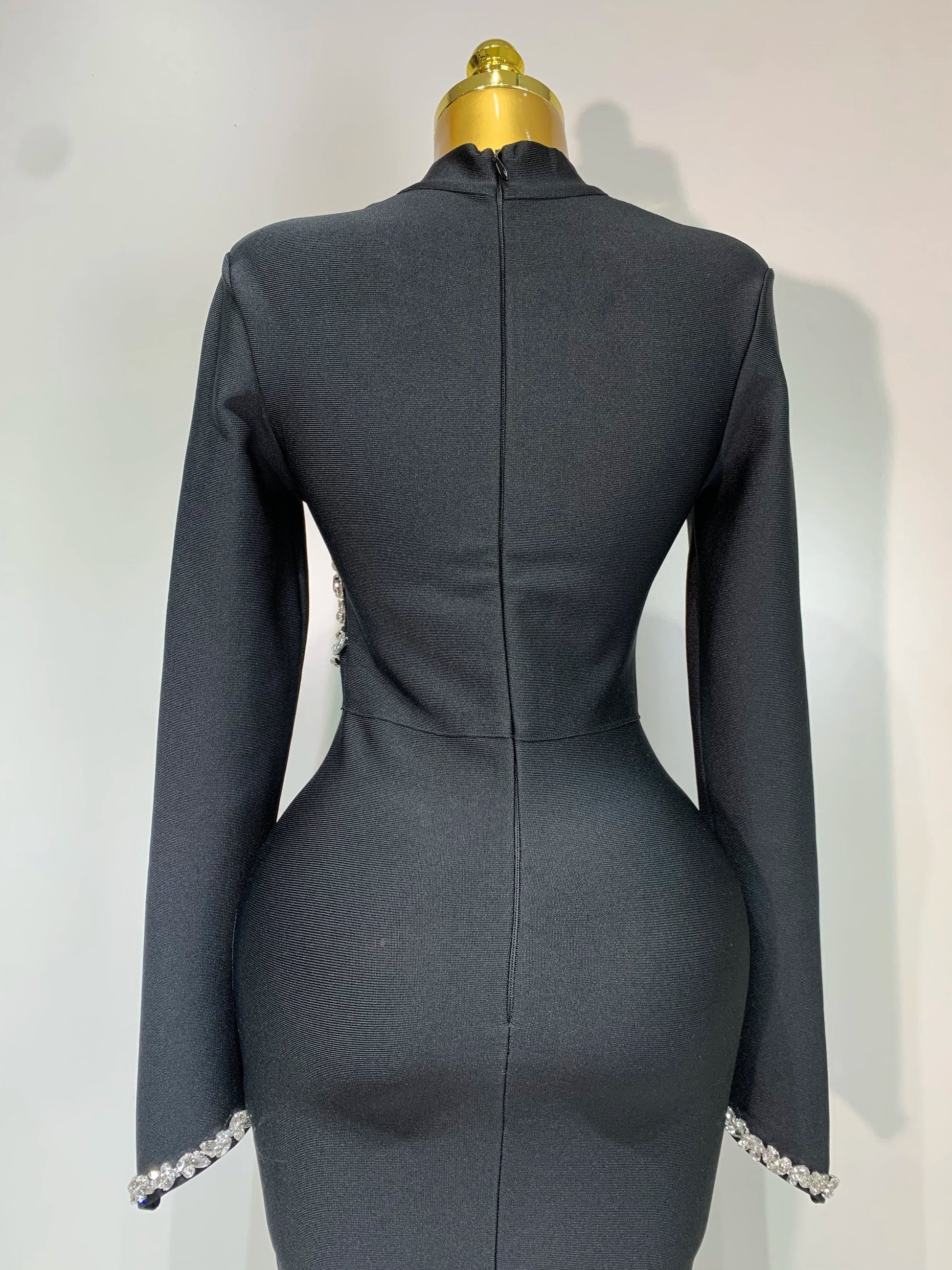 Women Sexy Long Sleeve Diamonds Maxi Long Bodycon Bandage Dress Celebrity Elegant Evening Party Luxury Birthday Dresses