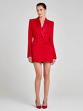 Modphy Women Fashion Double Breasted Red Blazer Coat Notched Neck Long Sleeves Female Outerwear Chic Lady Outfits