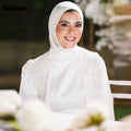 Customized Muslim New A-line Wedding Dresses Applique Paillette Vertically Draped Pleat Bride Dress Brush Train robe de mariée