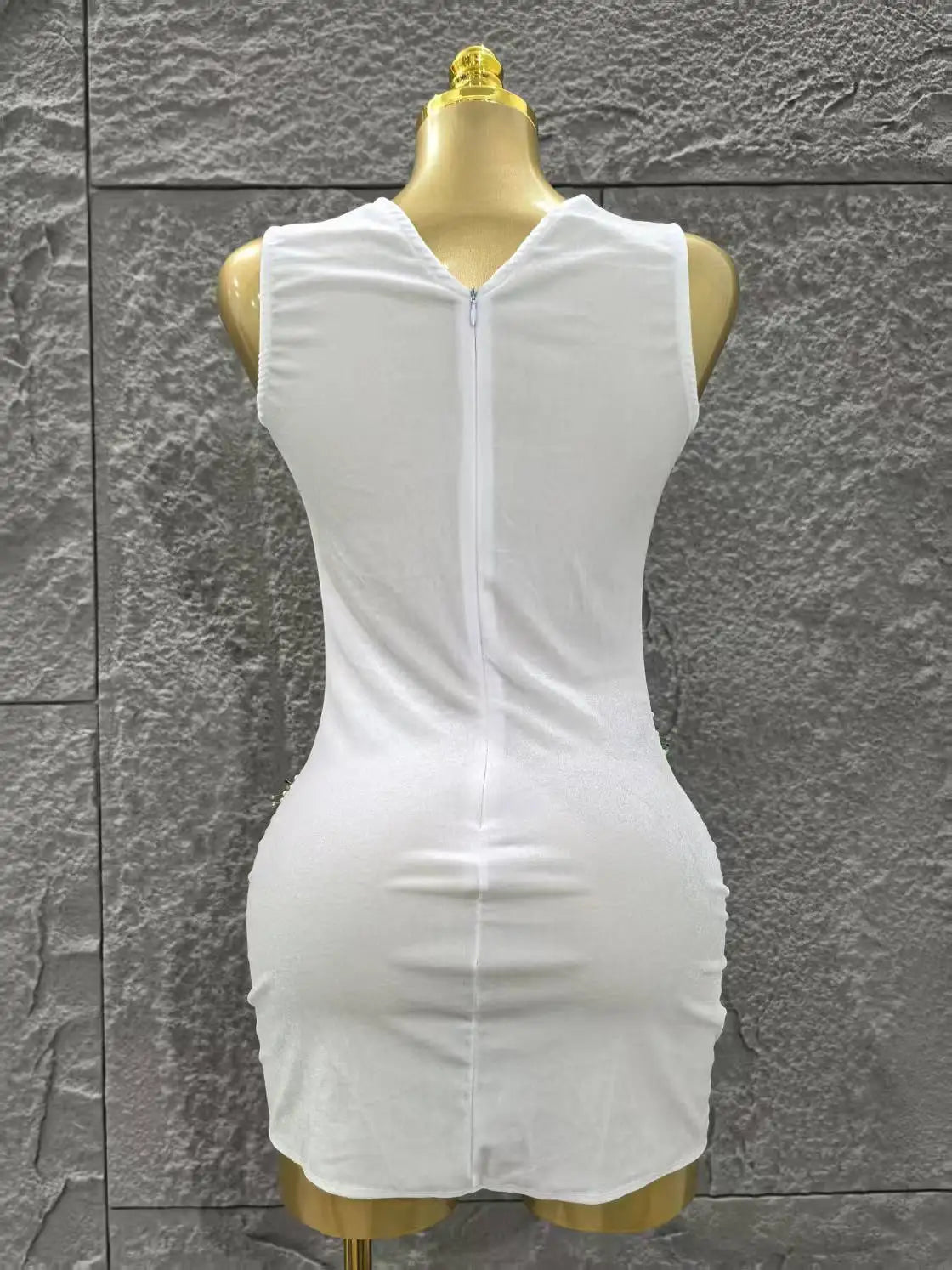 White Color Women Sleeveless Sexy O-Neck Bodycon Mini Dress Celebrate Nightclub Party Birthday Fashion Outfit Vestido