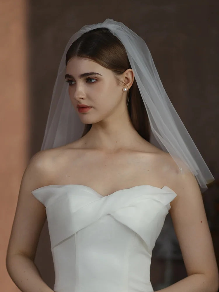 Short Heart Bridal Veil White Lace Wedding Veils For Evening Dinner Party Dress Women Gift Hair Accessories Brides Jewelry