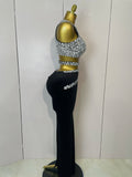 Women Sparkly Rhinestone Two-piece Set Sexy Velvet Singer Nightclub Outfit Celebrate Birthday Elegant Party Dresses