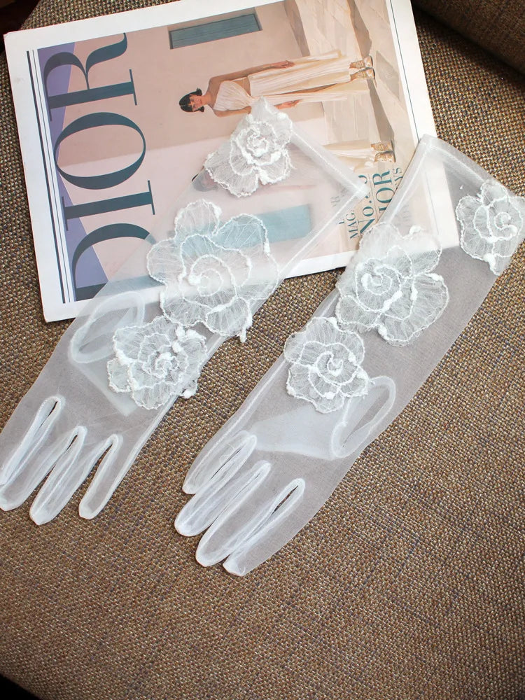 Short Bridal Gloves Flower Wedding Glove For Women Girl Party Dinner Dress Gift Jewelry Brides Accessories