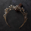 Vintage Gold Color Headband Headpiece Leaf Tiara Crown For Bride Women Crystal Headdress Wedding Accessories Bridal Hair Jewelry a