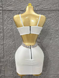 White Color Women Sleeveless Sexy Shinning Diamond Bodycon Mini Dress Birthday Party Celebrate Nightclub Outfit Vestido