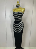 Women Sexy Backless Strapless Black Beading Long Bandage Bodycon Dress Celebrity Elegant Evening Luxury Birthday Dresses