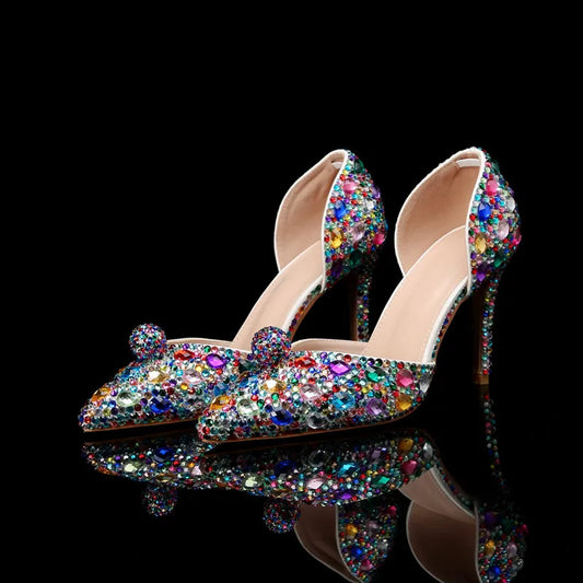 Luxury Rhinestones Colorful Crystal Women Pumps Elegant Pointed toe Wedding Stiletto High heels Fashion Party Prom Bridal Shoes