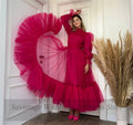 Long Sleeves Prom Gowns A Line Tulle Tiered Skirt Short Formal Special Party Dresses Women Bridesmaid Dress