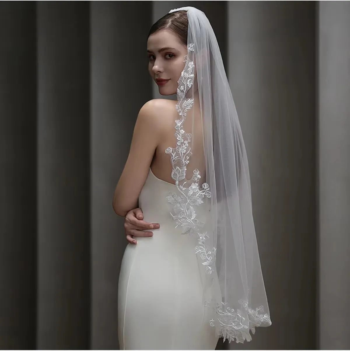 White Bridal Veil Leaf Lace Wedding Veils For Brides Evening Dinner Party Dress Women Girl Gifts Hair Accessories Jewelry
