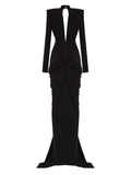 Sexy Women's Light Luxury Maxi Dress Deep V-neck Long Sleeve Three Dimensional Beaded sequin Design Bodycon and Floor Dress