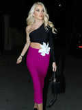 2 Colors Women Sexy One SHoulder Beading Florals Bodycon Bandgae Long Dress Celebrate Fashion Evening Party Birthday Dress