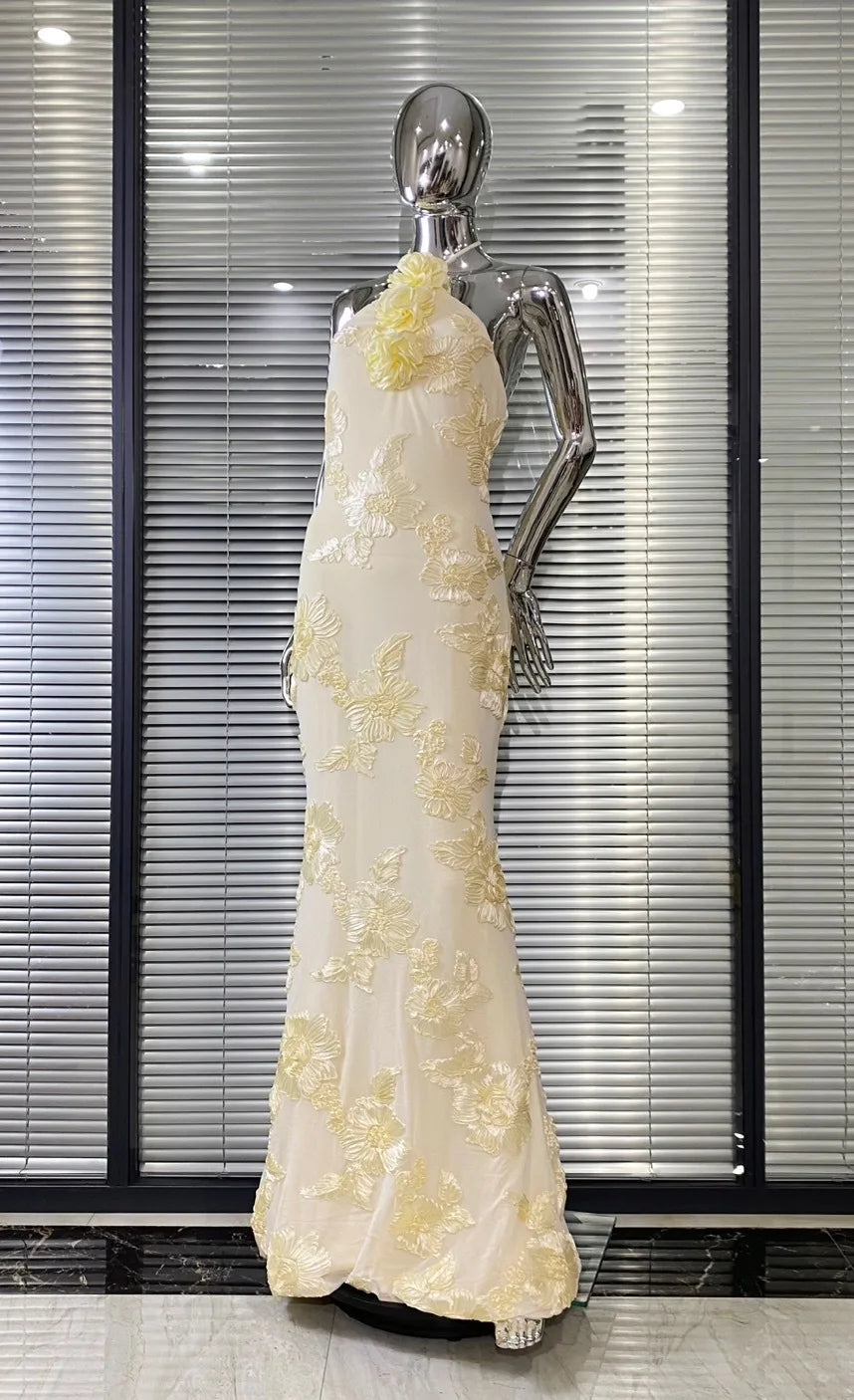 Women Sexy Halter Off the Shoulder Embroidery Bodycon Long Dress Elegant Evening Party Birthday Cocktail Outfit