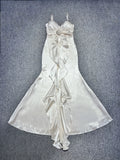High Quality Women Sleeveless Sexy V-Neck Ruffles Bodycon Long Maxi Dress Satin Nightclub Party Celebrate Dress Wholesale