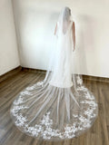 Floral Lace Applique Cathedral Bridal Veil 118 Inch Long Wedding Veil with Metal Comb for Brides