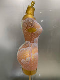 Sexy Sparkle Rhinestone Transparent Stretch Mini Dress Women Evening Birthday Party Club Stage Performance Costume
