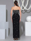 Sexy Women's Nail Bead Design Bandage Dress Strapless Sleeveless Bodycon Backless Long Dress Cocktail Dinner Dress Vestitos