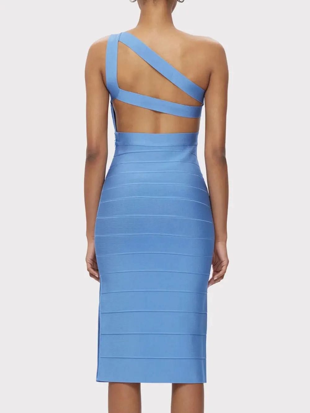 Elegant Women's Single Shoulder Sleeveless Bandage Dress with Diagonal Collar Bodycon Bareback Split and Knee Dress Vestido