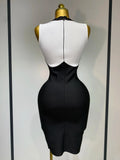 Arrivals Fashionable Women Bandage Golden Buttons White Black Patchwork Sleeveless Bodycon Elegant Party Dresses