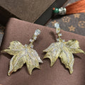 Gold Color AAA Zircon Bridal Earrings Leaf CZ Cubic Zirconia Wedding Earring For Bride Women Accessories Jewelry Birthday Gift