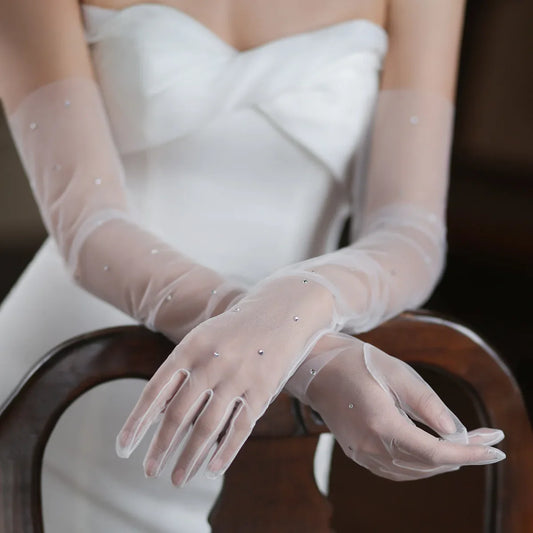Long Bridal Gloves Shinny Crystal Wristband Wedding Glove For Women Girl Party Evening Dress Jewelry Bride Accessories a