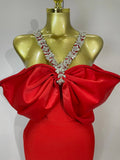 Luxury Rhinestone Chain Red Off Shoulder Vintage Butterfly Chic Bodycon Long Dress Elegant Evening Party Birtyday Clothing