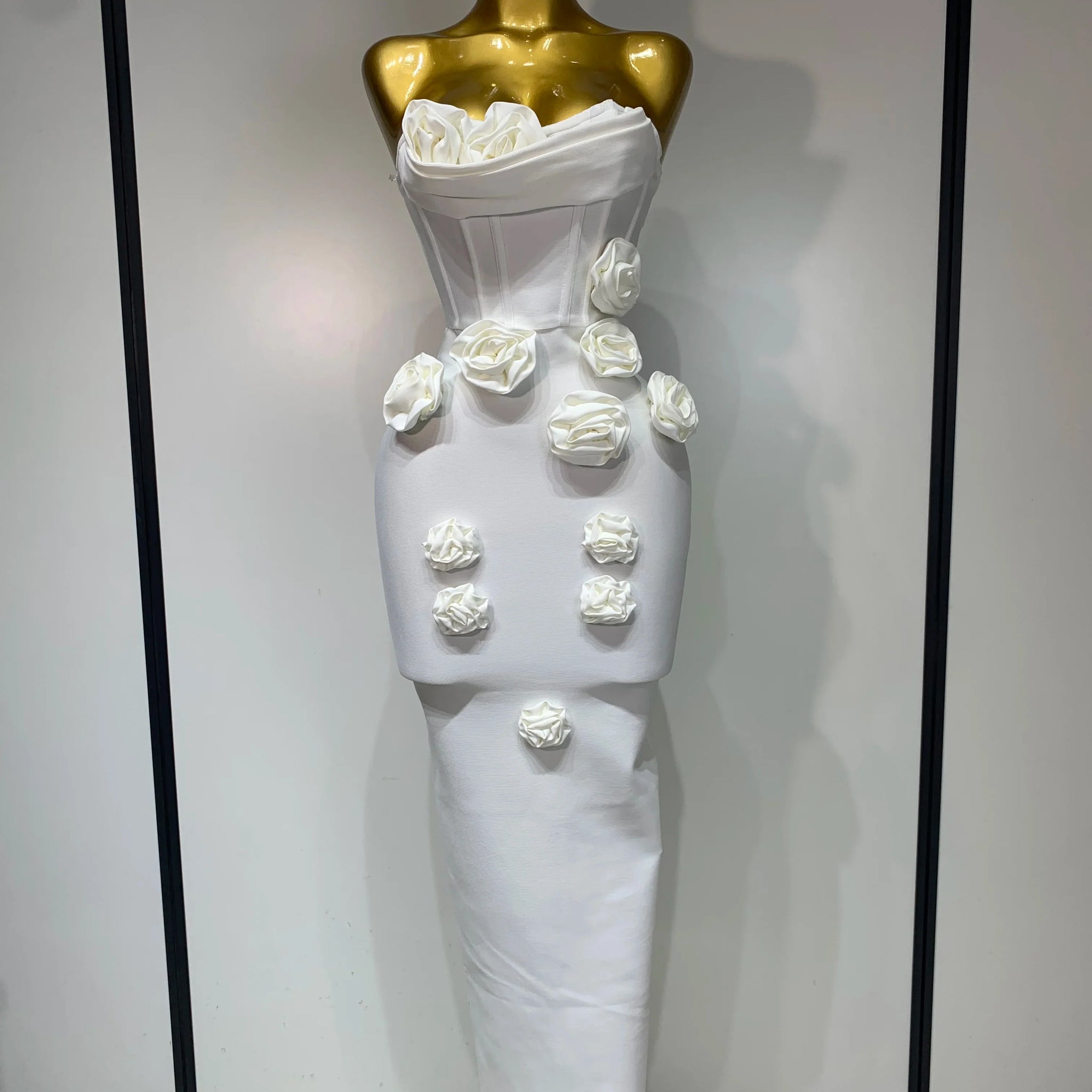 Women Sexy Bodycon Dress Fashion White Elegant Strapless Flower Slim Dress Casual Streetwear Club Birthday Party Dresses WHITE