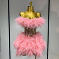 Sexy Strapless Red Mesh Two Pieces Set Singer Nightlcub Party Stage Outfit Photo Shoot Prom Gown Luxury Birthday Dresses Pink