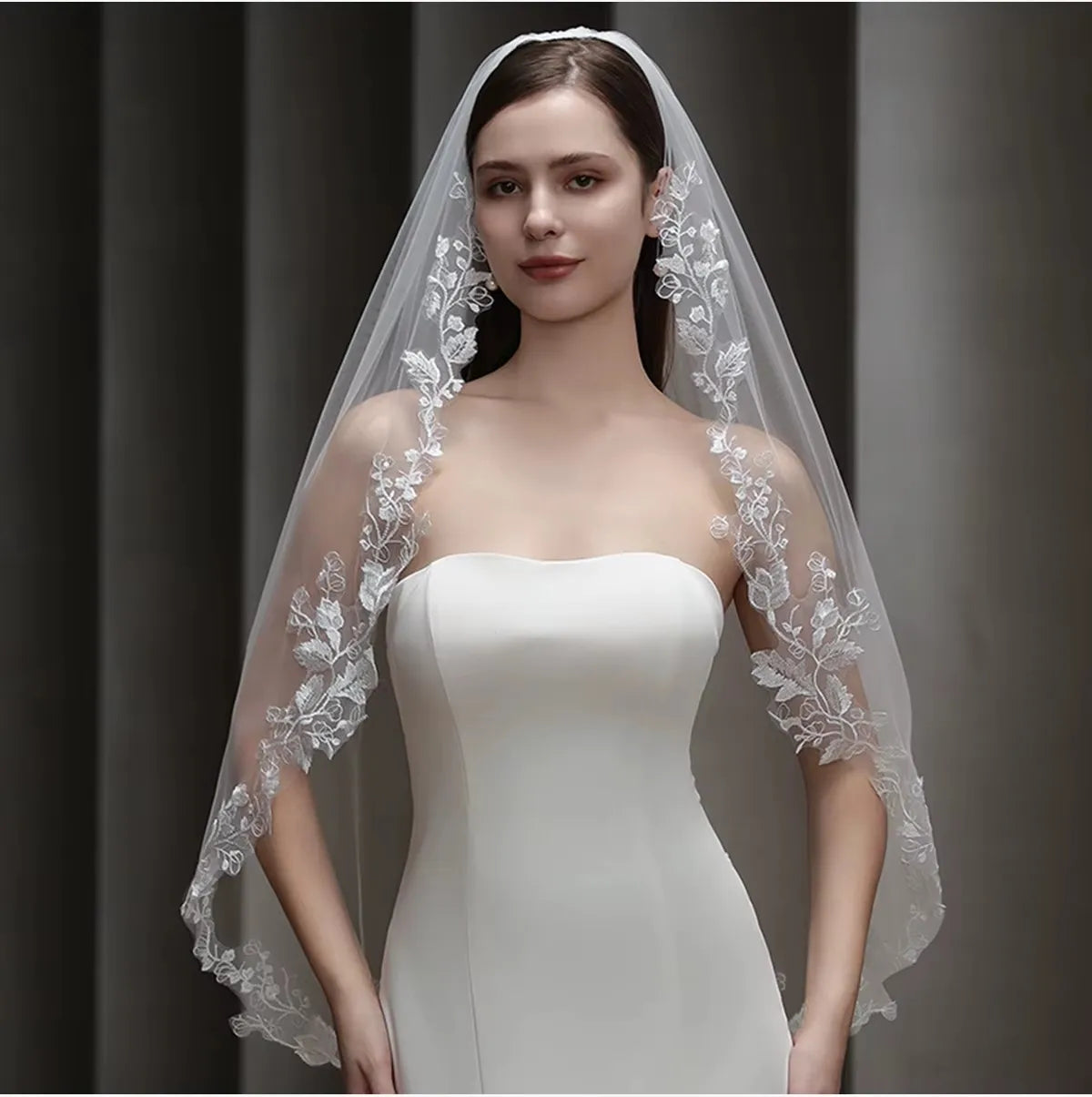 White Bridal Veil Leaf Lace Wedding Veils For Brides Evening Dinner Party Dress Women Girl Gifts Hair Accessories Jewelry