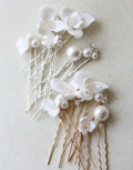 Porcelain Flower Hairpin Gold Silver Color Hair Pin Clip Women Bride Crystal Pearl Head Piece Bridal Jewelry Wedding Accessories