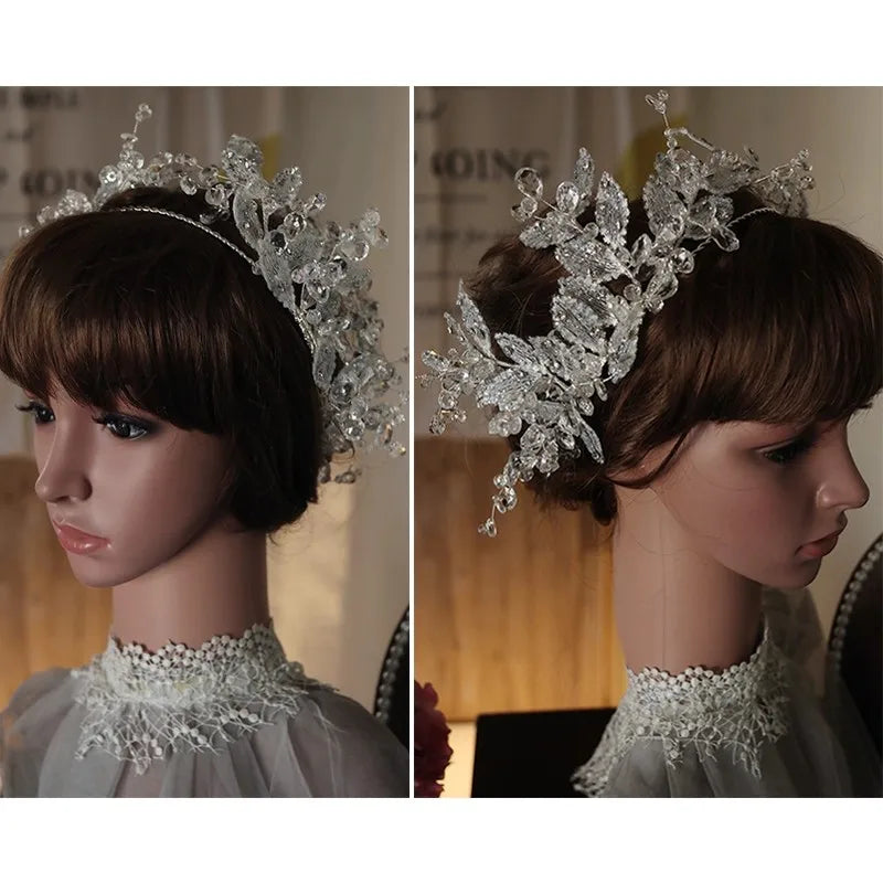 Leaf Headband Hairband Lace Headwear Headpiece For Bride Women Tiara Crown Headdress Wedding Accessories Bridal Hair Jewelry