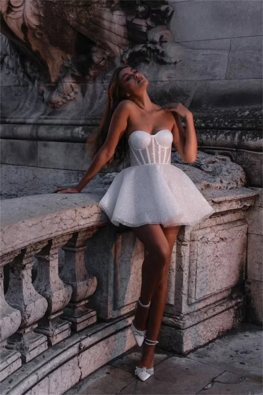 Amanda Ivory White Mini Glitter Prom Dresses Shiny Sequins Evening Dress Elegant Off Shoulder Sleeveless vestidos de fiesta 2024